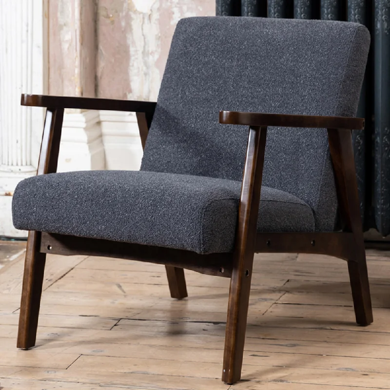 Modern chair with dark Sunbrella upholstery.