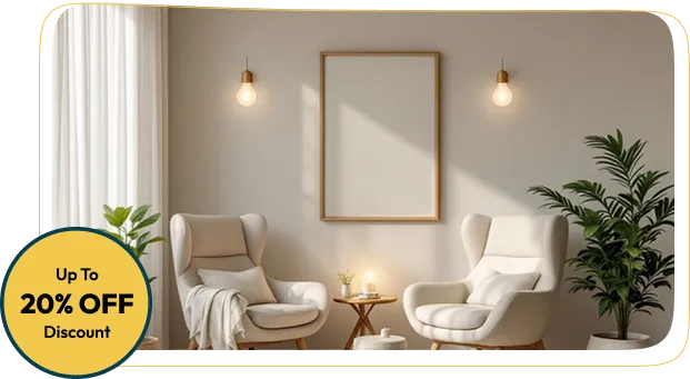 cream upholstered wingback chairs with a footrest