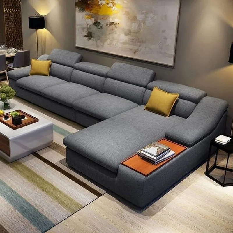gray sectional sofa with adjustable headrests
