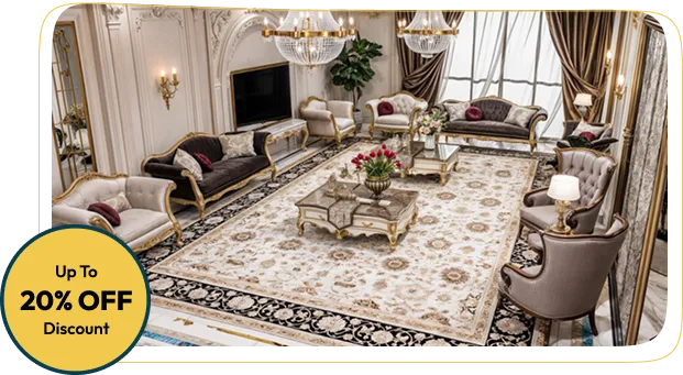 luxurious and formal ladies majlis with two brown and gold sofas