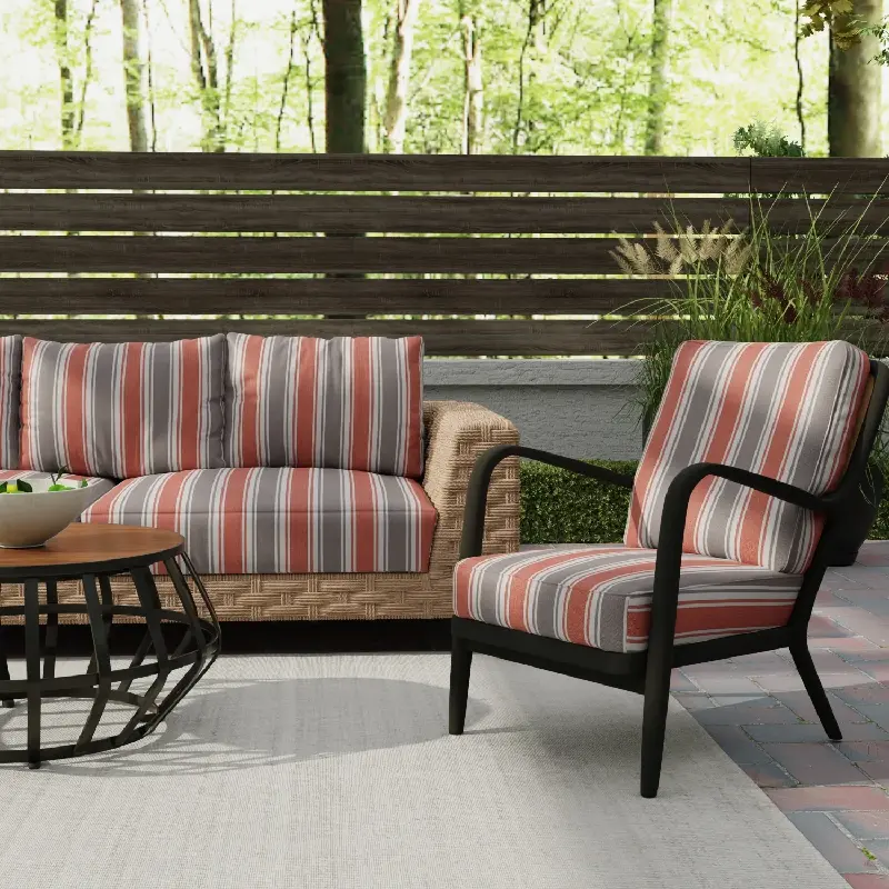 outdoor patio furniture upholstery with striped cushions