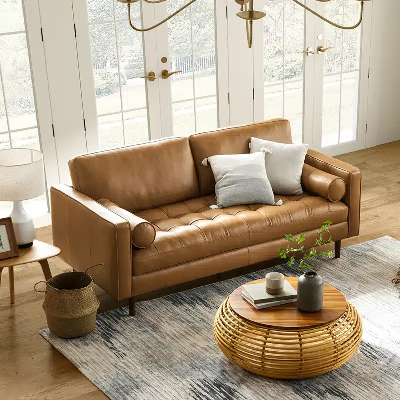 Brown-leather-tufted-upholstery-sofa