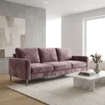 Dusty rose crushed velvet sofa in modern living room