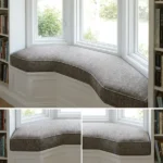 Grey textured upholstered bay window seat bench cushion