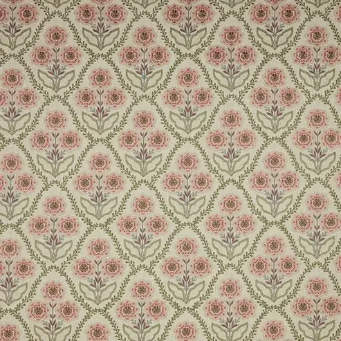 Pink floral trellis pattern upholstery fabric swatch
