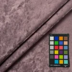 Mauve crushed velvet upholstery fabric with color card