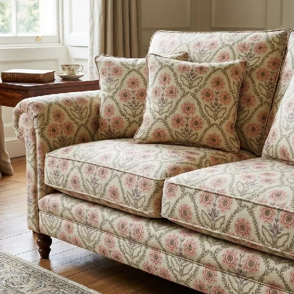 Pink floral trellis pattern upholstered armchair sofa