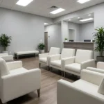 White leather armchairs in modern office waiting room space